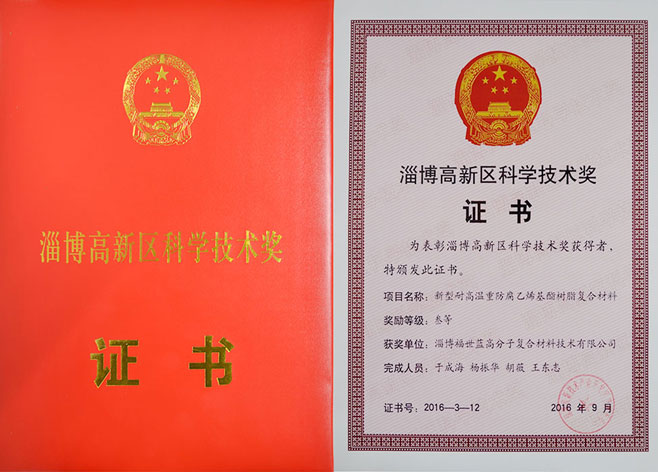 2016年淄博高新区科学技术奖