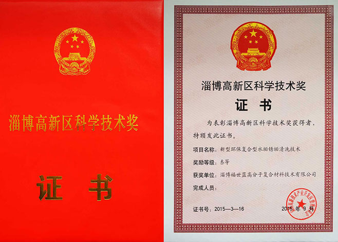 2015年淄博高新区科学技术奖